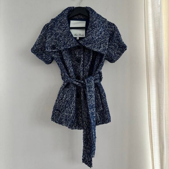 Beth Bowley Anthropologie Wool Blend Coat Belt Button Up Blue Women's Size 6 - Picture 1 of 11
